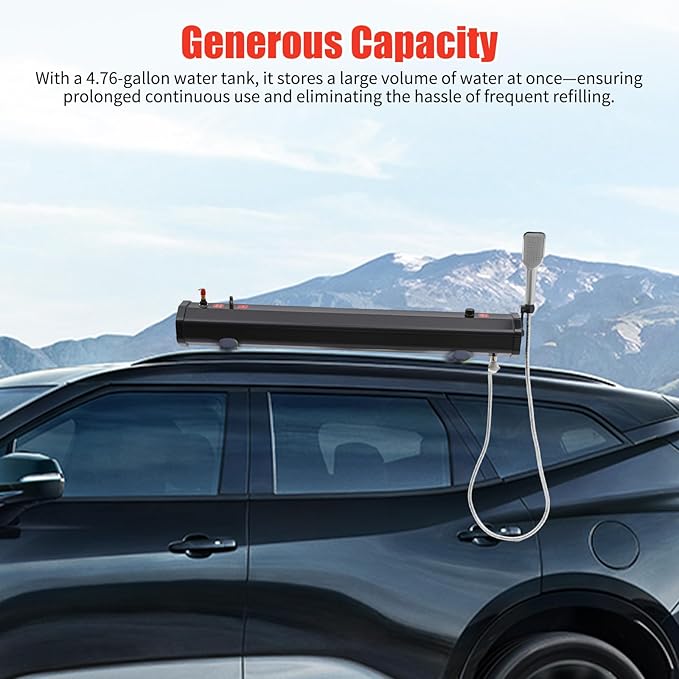 Portable Camping Shower 30L 7.93Gallon Roof Rack Mount Road Shower 140℉ Outdoor Activities Water Supply w/Shower Head for Surfing Beach Travel Camping &amp Off-Road