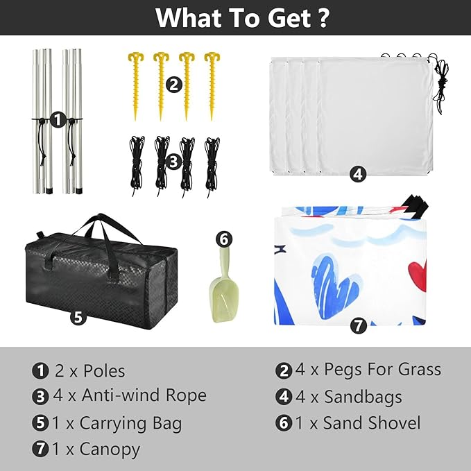 xigua Sailboats Beach Tent Sun Shelter with Carrying Bag - Silver Coated Oxford Fabric Beach Canopy for Beach Camping Fishing - Includes Windproof Ropes Sandbags &amp Stakes