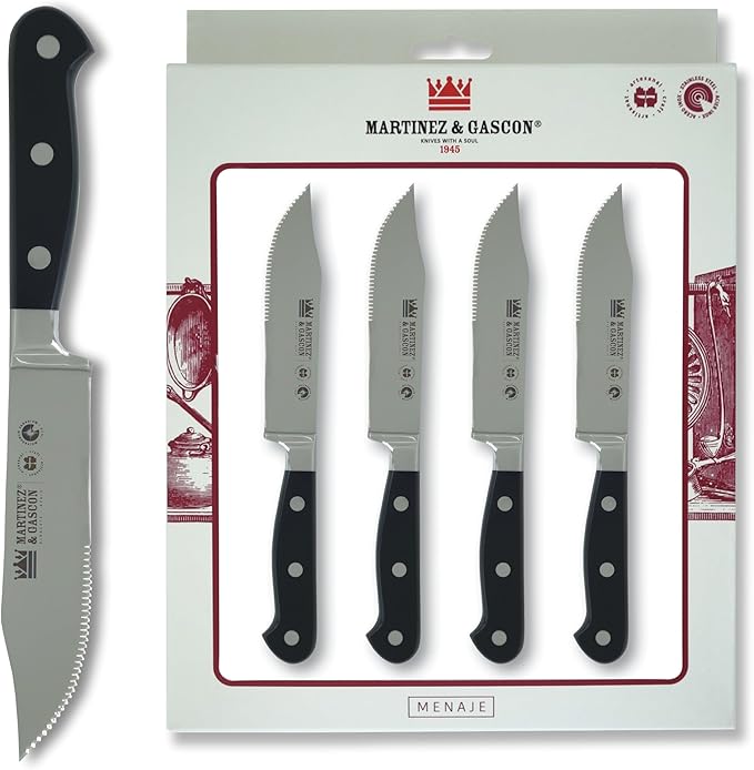 Wayne Steak Knife Set – Serrated Blade – Durable POM Resin Handle - The Perfect Tools for Enjoying your BBQ - Set of 4 Knives - Made in Spain