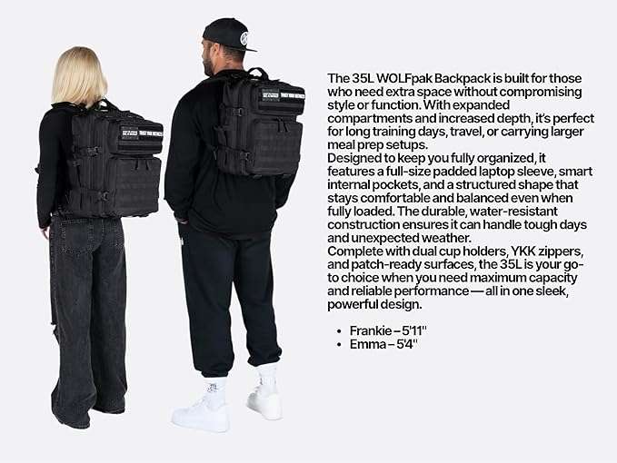 WOLFpak 35L Tactical Gym Backpack (Polar White) Durable 1000D Waterproof Oxford Material with MOLLE Webbing Laptop Pocket &amp Dual Cup Holders Durable Fitness/Travel/Military Daypack