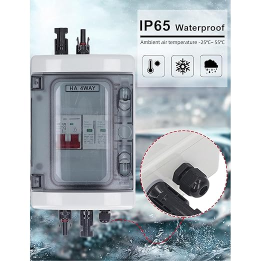 PV Combiner Box Solar Disconnect Switch Outdoor Breaker Box with DC500V 32A Circuit Breaker for Solar Panels System