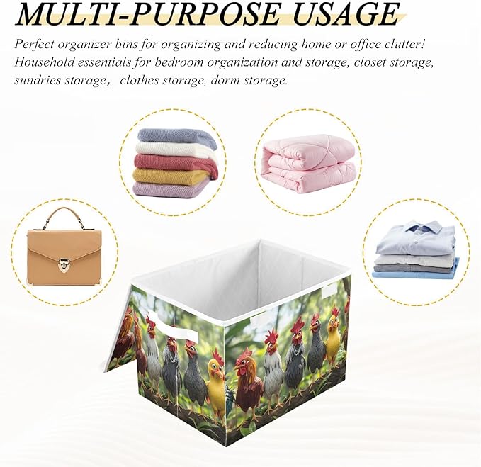 AIXIWAWA Lidded Storage Cube (Cute Chicken) Fabric Foldable Closet Bins with Flip Lid and Handles Organizer Basket Container 16.5 x 12.6 x 11.8 IN