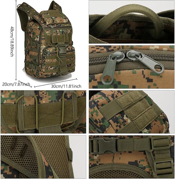Outdoor Tactical Backpack Military Molle Bag Hiking Daypacks for Camping Trekking Hunting Traveling Motorcycle (Jungle Camouflage)