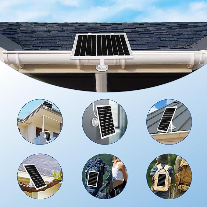 8W Solar Panel for Security Camera 2 Pack 5V Solar Panel Charger is Compatible with WYZE Battery Cam Pro Eufy Camera &amp Arlo Essential Spotlight/XL Spotlight Camera with Micro USB DC USB-C Por