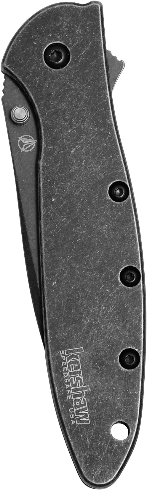 Kershaw Leek BlackWash Pocket Knife (1660BLKW) 3 Sandvik 14C28N Steel Blade 410 Stainless Steel Handle BlackWash Finish SpeedSafe Assisted Open Frame and Tip Locks Reversible Pocketclip 3 OZ