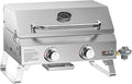 ONLYFIRE GRILLS Tabletop Gas Grill 2 Burners 20 Portable Propane Grill with Foldable Legs for Outdoor Patio Backyard Camping Tailgating RV Trip Beach Stainless Steel Gas Stove 16000BTU GS322