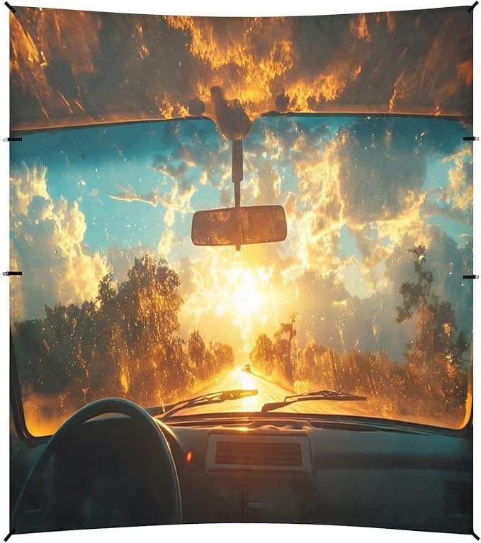 Car Window Outside Sunrise View Beach Tent Sun Shelter Set UPF50+ UV Protection 10.5 x 9.19 FT Camping Shade Canopy with Sandbags Sand Anchors Carrying Bag and Others