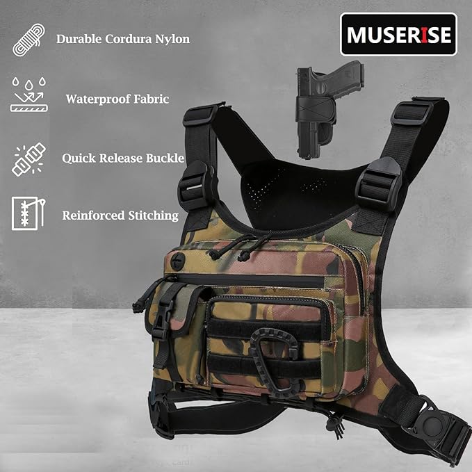 Muserise Outdoor Chest Bag For Men and Women Tactical Vest For Running Cycling EDC Chest Pack Rig For Sports and Workouts