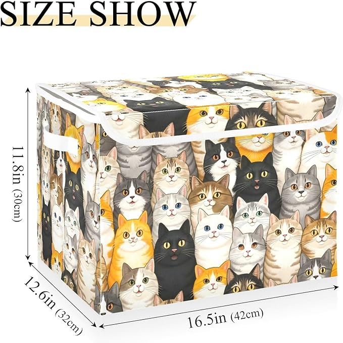 Storage Cube with Lid Cats Portrait Print 16.5×12.6×11.8 IN Collapsible Large Capacity Foldable Storage Basket Bin Organizer