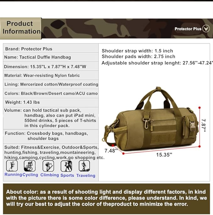 UNISTRENGH Military Tactical Molle Duffle Bag Travel Sports Outdoor Gym Pack Army Carry On Bag Lightweight Tote Handbag for Camping Hiking or Other Outdoor Activities (Coyote Brown)