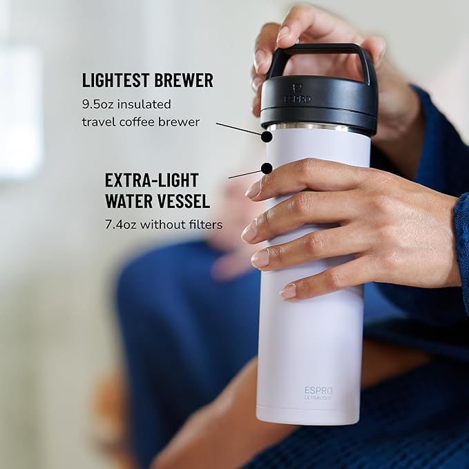 ESPRO Go P0 Ultralight French Press Coffee Maker for Travel Vacuum Insulated Stainless Steel 16 Ounces Light Pink