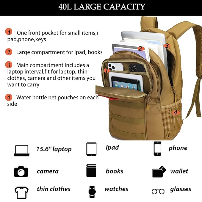 Camo BackpackBoys Backpack for Scool Military40L Army Bookbag Waterproof for Middle Elementary