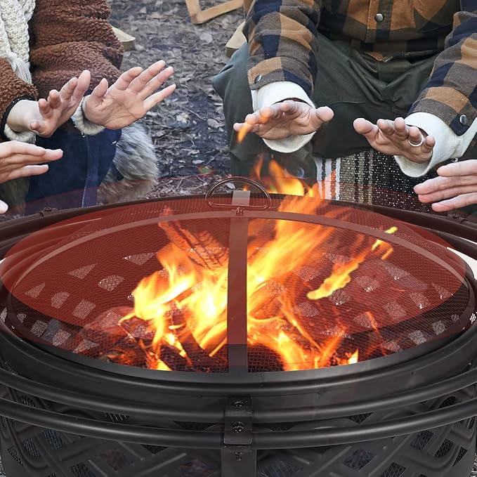Panovue 36 Inch Fire Pit with 2 LoopsCrossweave Wood Burning Fire Pits for Outsidewith Spark ScreenFire PokerRound Outdoor Firepit for PatioYardGardenCampingBonfire(36''Black)