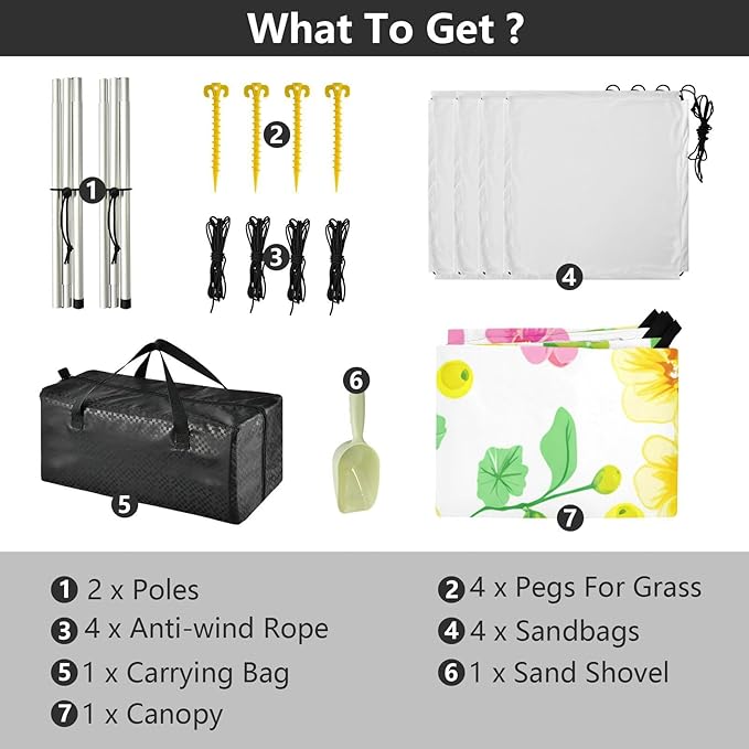 Beach Canopy with Windproof Ropes &amp Sandbags Beach Tent Sun Shade Sun Shelter for Camping Trips Fishing Backyard Fun or Picnics Flowers