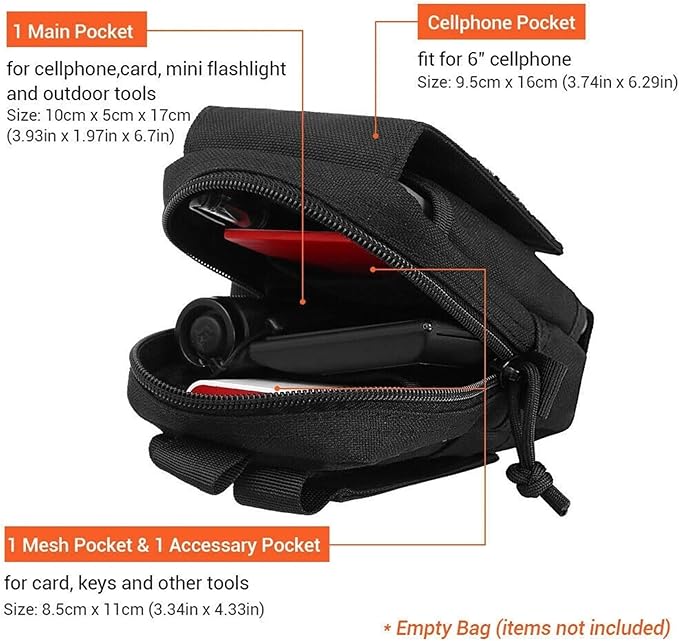 Tactical MOLLE Multifunction Nylon Everyday Carry Utility Organizer Phone Pouch Waist Bag for 5.5–6.7 in Smartphones