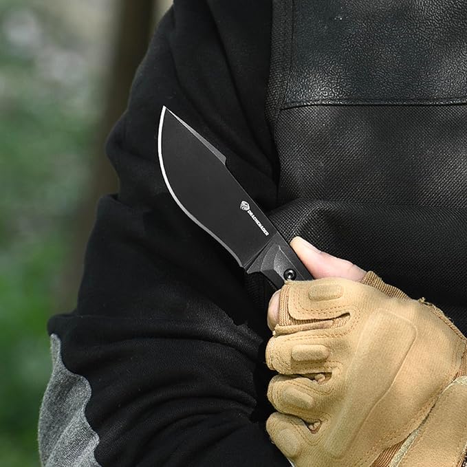 DRACHENADER 7.68 EDC Survival Knife with Fire Starter L-Y Small EDC Full Tang Fixed Blade Knife with Sheath Belt Clip Full Black