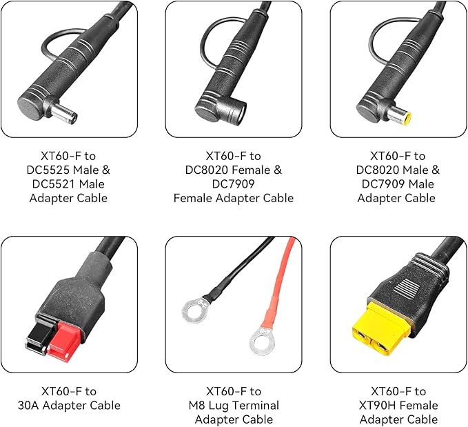 pecron U20 Universal Cable Kit with 17 Different XT60 Adapter Cables 3*Z30 Hub 1*Monitor Hub XT60-F to MC4/DC5525/Cigarette Adapter/XT60 Female/XT60 Male for Power Station Solar Panel