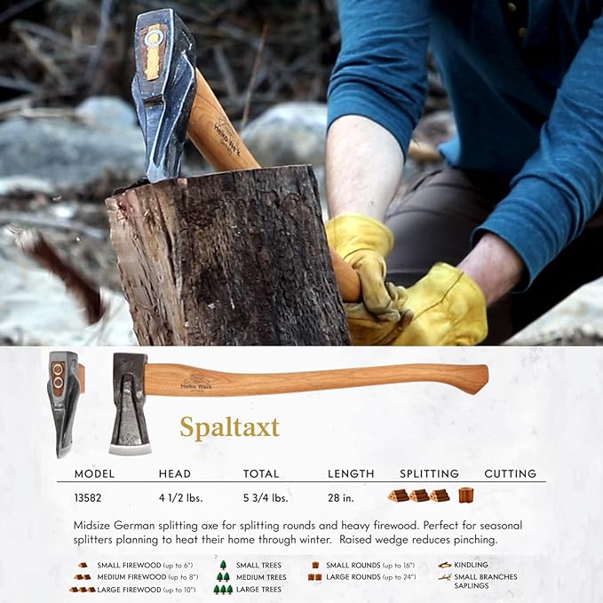 1844 Helko Werk Germany Traditional Spaltaxt - German Splitting Axe Made in Germany Wood Splitter and Wood Splitting Axe Midsize Medium Splitting Axe - Head 4.5 lbs Handle 28 in. (Spaltaxt) #13582