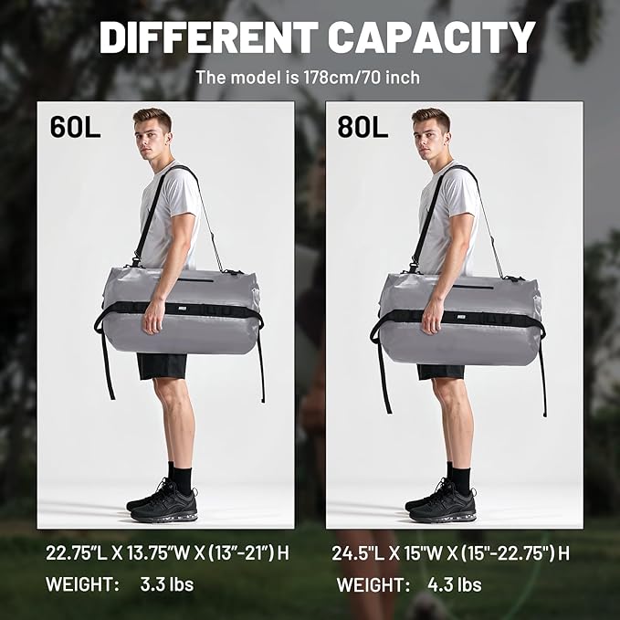 MIER Waterproof Duffel Bag Motorcycle Dry Bag Backpack Large Roll-Top Heavy Duty Dry Duffle Bags for Kayaking Camping Boating Gym Beach Cruise Ship 60L/80L