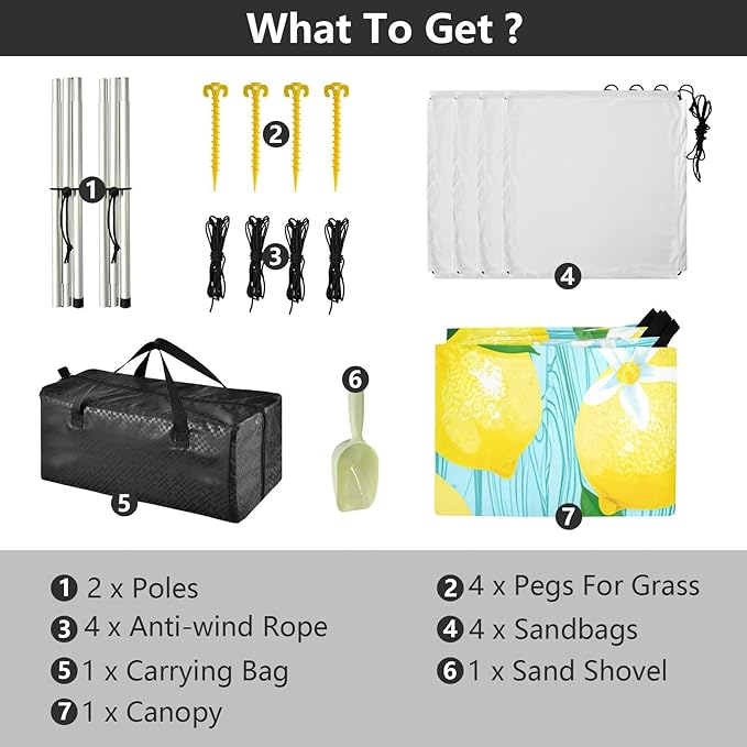 Beach Canopy with Windproof Ropes &amp Sandbags Beach Tent Sun Shade Sun Shelter for Camping Trips Fishing Backyard Fun or Picnics Lemon