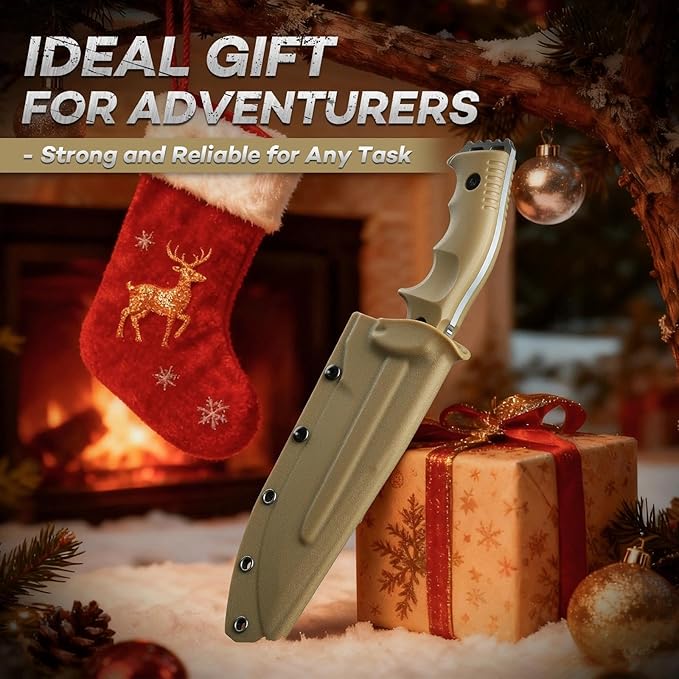 Freelander Fixed Blade Knife with Sheath Full Tang D2 Steel Survival Knife Camping Bushcraft Knives with Ergonomic Handle Outdoor Knives for Men