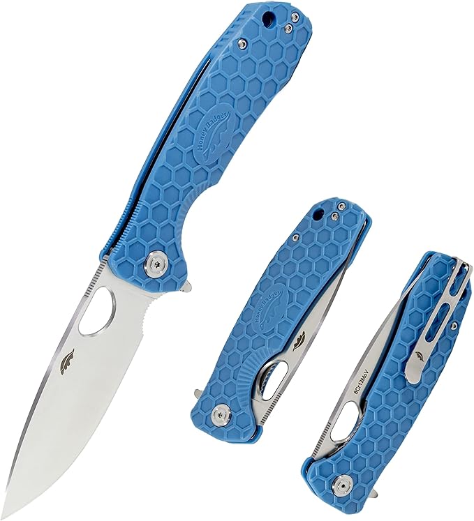 Honey Badger Medium Pocket Knife EDC Drop Point Folding Utility Knife 3.2 Steel Blade Reversible Pocket Clip - (2.9oz) Drop Point Medium Blue HB1017