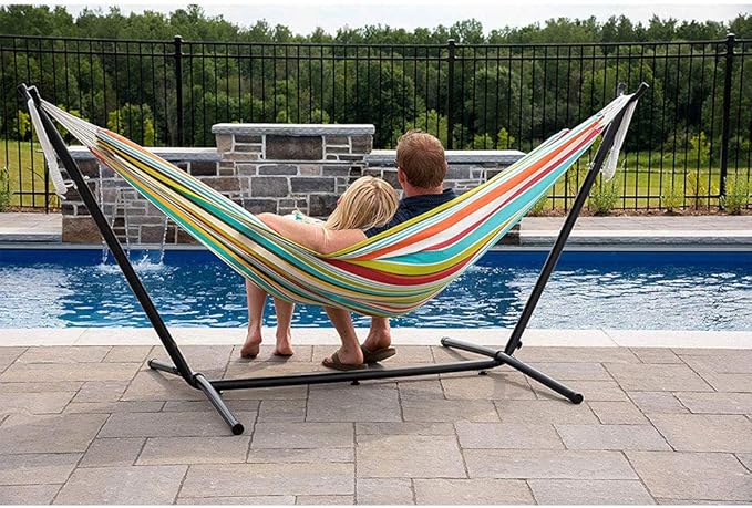 Vivere Double Polyester Easy Assemble Outdoor Hammock with Steel Stand Ciao