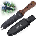 PERWIN Hori Hori Garden Knife Garden Tools with Sheath for Weeding Planting Digging 7 Stainless Steel Blade with Cutting Edge Full-Tang Walnut Wood Handle with Hanging Hole