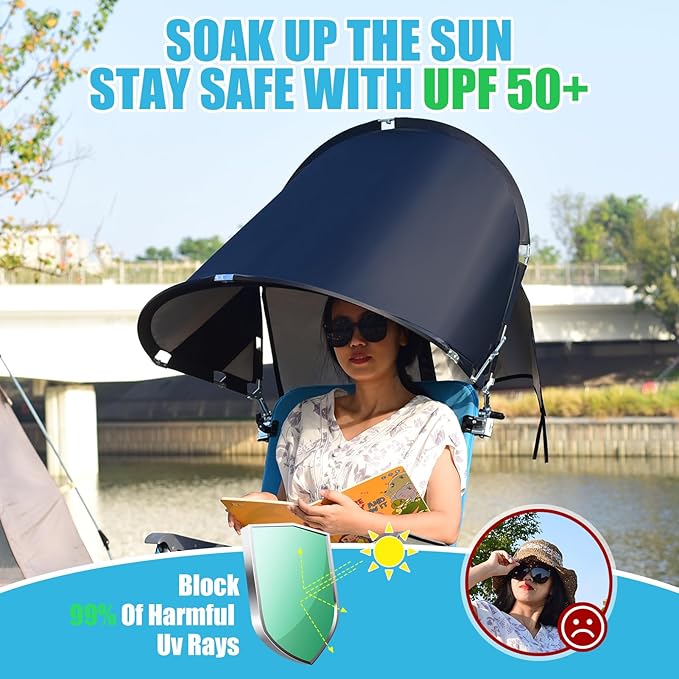 XL Universal Beach Chair Umbrella Canopy UPF 50+ Chair Sun Shade Attachment with Adjustable Clamp for Camping Lawn Wheelchair Tanning Zero Gravity Lounge Outdoor Chairs Oversized 2 Pack
