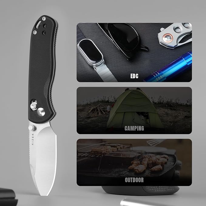 Kizer Drop Bear 2 Pocket Knife 2.84 AEB-L Drop Point Blade Folding Knife with Black G10 Handle Clutch Lock EDC Knives with Jimping on Spine for Men Women V3619.2KD1