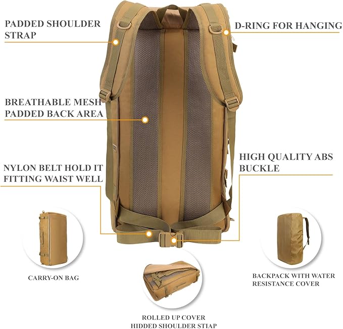 Large Capacity Tactical Backpack Travel Rucksack Bag Great Outdoor Duffle Bag for Men and Women 60L