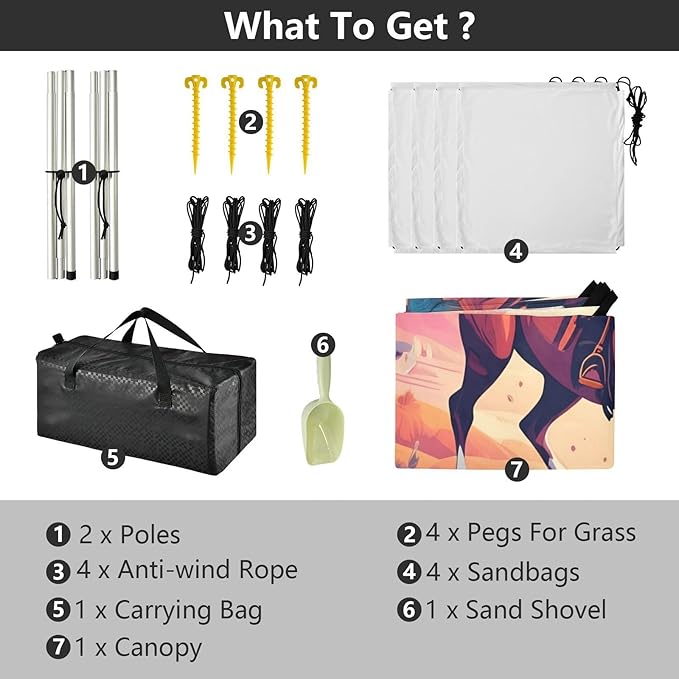 Beach Canopy with Windproof Ropes &amp Sandbags Beach Tent Sun Shade Sun Shelter for Camping Trips Fishing Backyard Fun or Picnics Cowboy