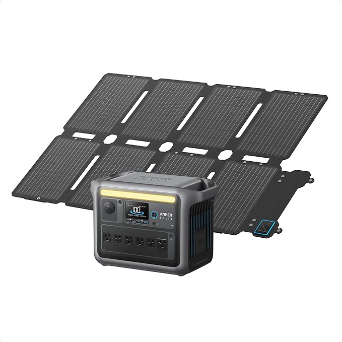 Anker SOLIX C1000 Portable Power Station with 100W Solar Panel 1800W Solar Generator 1056wh LFP (LiFePO4) Battery 6 AC Outlets Up to 2400W for Home Power Outages and Outdoor Camping