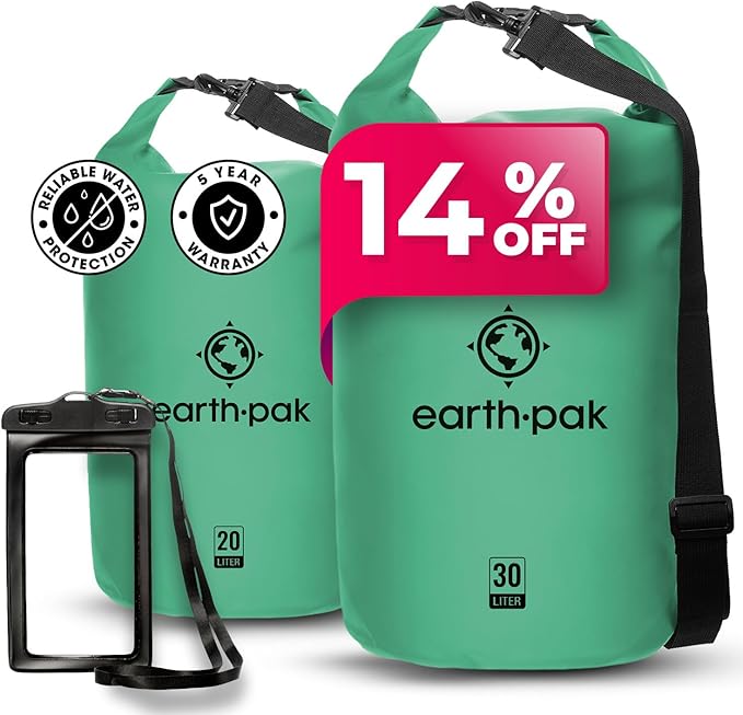 Earth Pak Waterproof Dry Bag - Roll Top Waterproof Backpack Sack (20L Seafoam &amp 30L Seafoam)