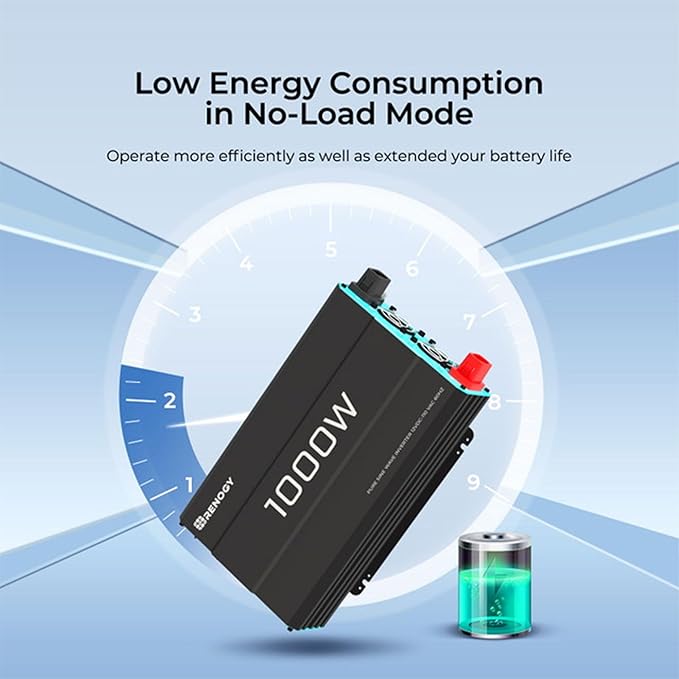 Renogy 1000W Pure Sine Wave Inverter 12V DC to 120V AC Converter for Home RV Truck Off-Grid Solar Power 110V with Built-in 5V/2.1A USB Port Hardwire Remote Controller