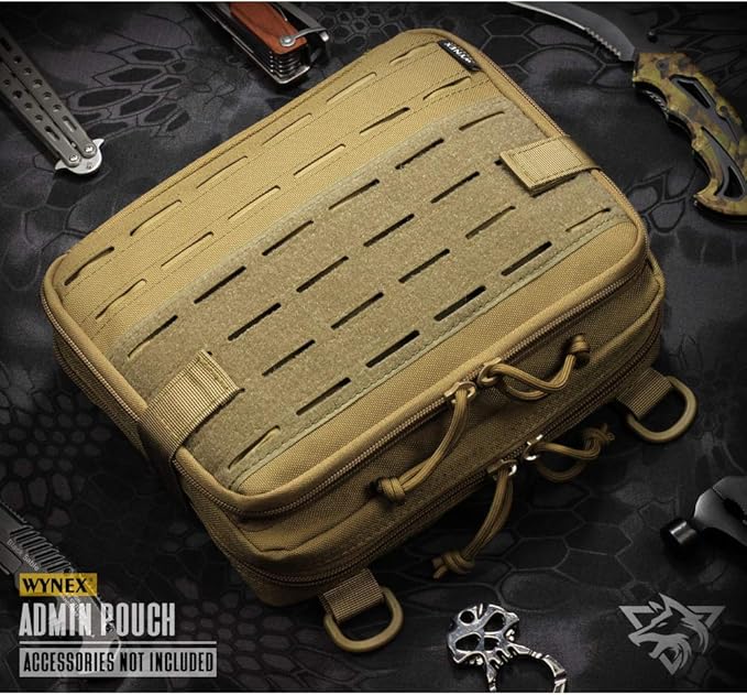 WYNEX Tactical Molle Admin Pouch of Laser Cut Design Utility Pouches Molle Attachment Military Medical EMT Organizer with Map Pocket EDC EMT Pack IFAK Tool Holder Universal U.S.A Patch Included