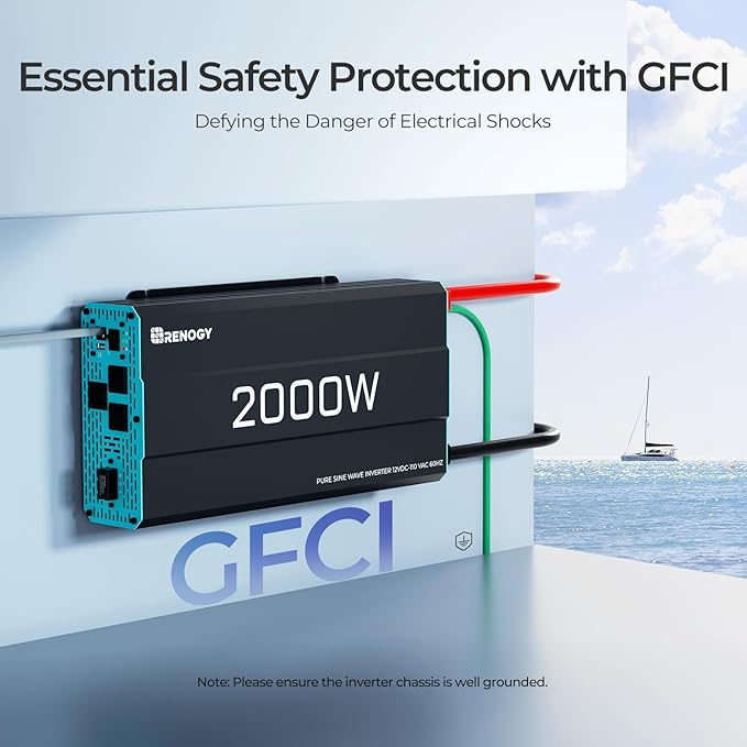 Renogy Inverter P2 2000W Pure Sine Wave Inverter 12V DC to 110V AC Converter Off-Grid Solar Power Inverters for Vehicles Truck RV Home with Built-in 5V/2.1A USB / Hardwire Port Remote Controller