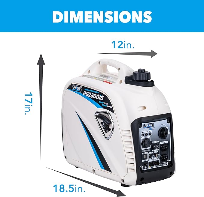 Pulsar PG2300iS 2300W Portable Super Quiet Gas-Powered Inverter Generator with USB Outlet &amp Parallel Capability CARB Compliant