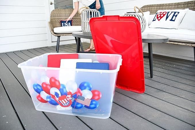 58 QT Stackable Plastic Storage Bins with Lids 4-Pack Large Clear Storage Bins for Organizing Garage Closet Durable Nestable Containers Made in USA