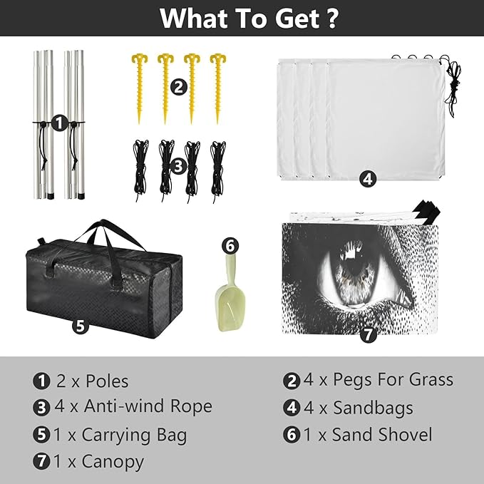 Deep Woman Eyes Black Beach Tent Sun Shelter Set UPF50+ UV Protection 10.5 x 9.19 FT Camping Shade Canopy with Sandbags Sand Anchors Carrying Bag and Others