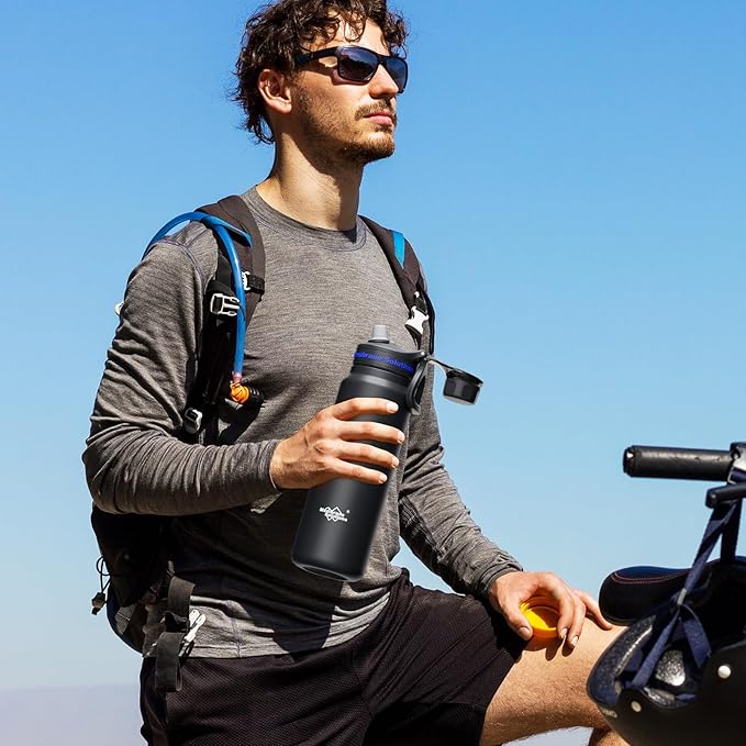 Membrane Solutions C3 Filtered Water Bottle 32oz Stainless Steel Water Bottle with Replaceable UF+ACF Filter Cartridge Portable Water Filter Travel Hiking &amp Camping for Drinking Water