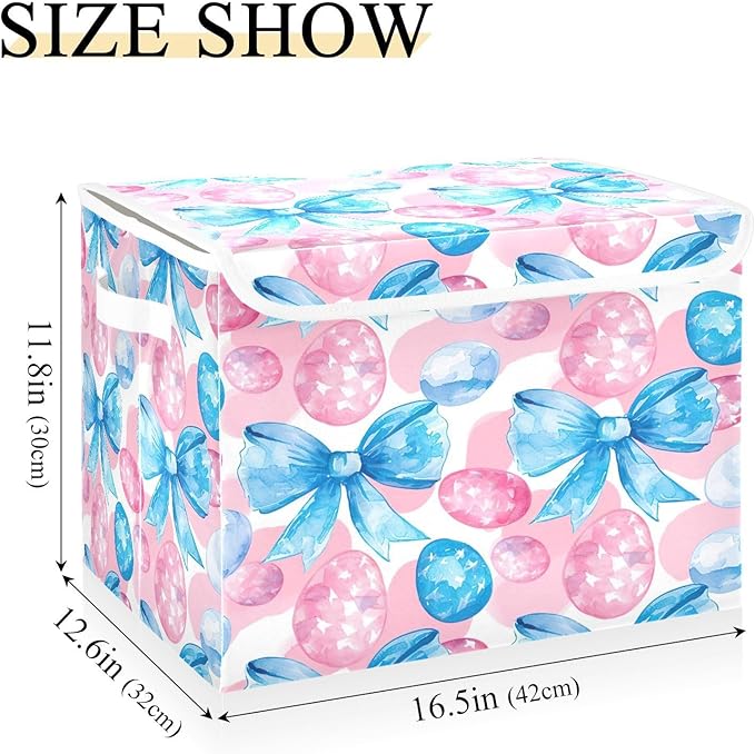 Bows and Eggs Fabric Storage Bins with Lids and HandleFoldable Storage Bins with LidsCloset Organizers for Clothes Storage Room Organization Office Storage Chest Organizer