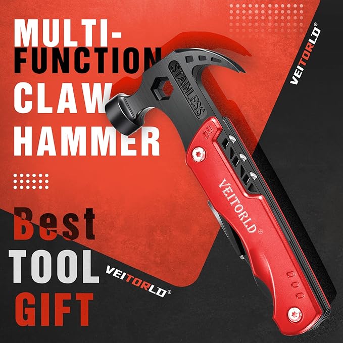 VEITORLD Gifts for Men Women Fathers Day Anniversary Birthday Gifts Ideas for Dad Grandpa Him All in One Tools Hammer Multitool Camping Accessories Survival Gear Unique Fishing Hunting Tools Gifts