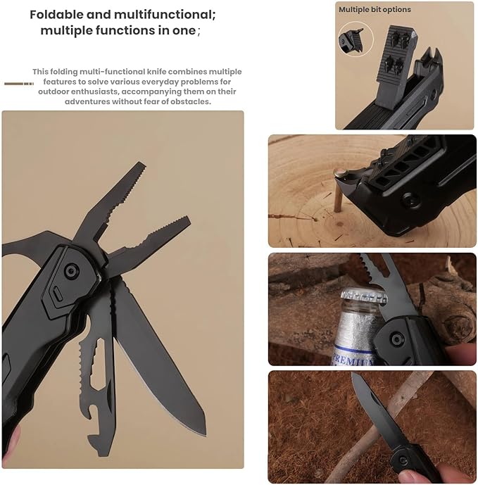 Multi Tool 10-in-1 Full-Size Lightweight EDC Camping Knives &amp Tools Multi-Purpose Pliers Folding Knife Tactical Gear Men Gift Ideas Equipment for Hiking and Outdoor Camping (4-Piece Set）