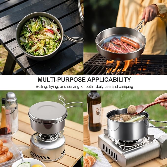 Stainless Steel Camping Cookware Mess Kit - Portable Backpacking Cooking Set with Pot/Plates/Cups &amp Storage Bag Outdoor Cookware for Hiking Picnic Camping &amp Backpacking Adventures（8PCS）