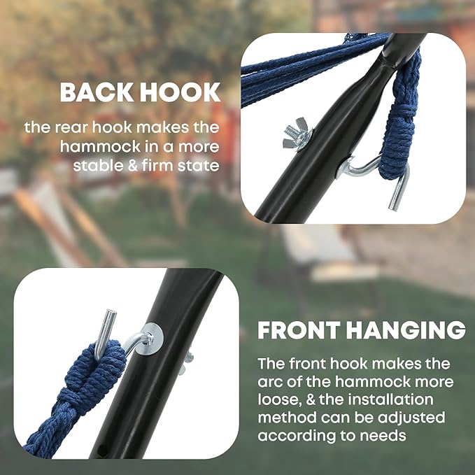 Double Hammock with Space Saving Steel Stand(450 lb Capacity - Premium Carry Bag Included)Portable Hammock with Heavy Duty Steel Stand for BackyardCamping or GardenBlue