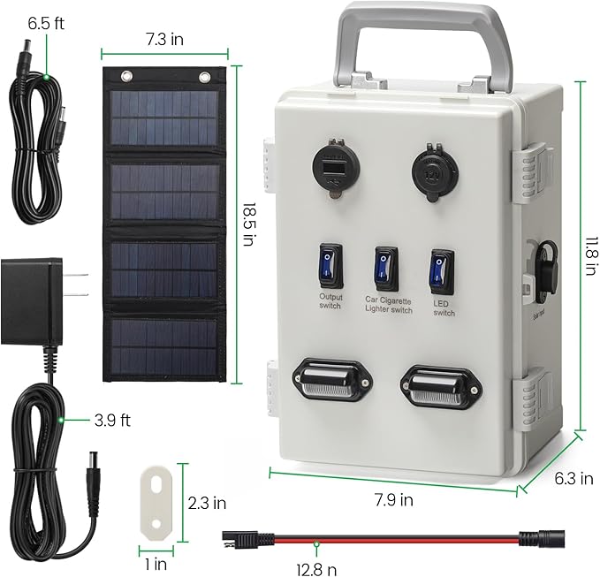 The Charger | TXL Hunting Blind Accessories 12 Volt Charging Port System with 12.8V 10AH Battery USB Ports LED Lights Cigarette Lighter Socket Solar Panel Connectors &amp Weather-Resistant Housi
