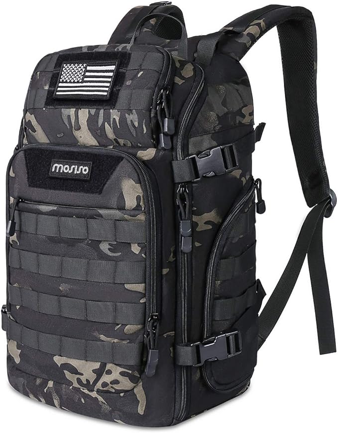 MOSISO 30L Tactical Backpack Military Daypack 3 Day Assault Rucksack Outdoor Hiking Hunting Fishing Camping Training Shoulder Bag with USA Flag Patch &amp USB Charging Port Night Camouflage