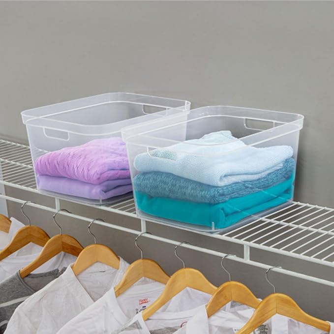 Sterilite 8.25x12.25x15 Inch Modern Polished Storage Bin w/Comfortable Carry Through Handles &amp Banded Rim for Household Organization Clear (6 Pack)