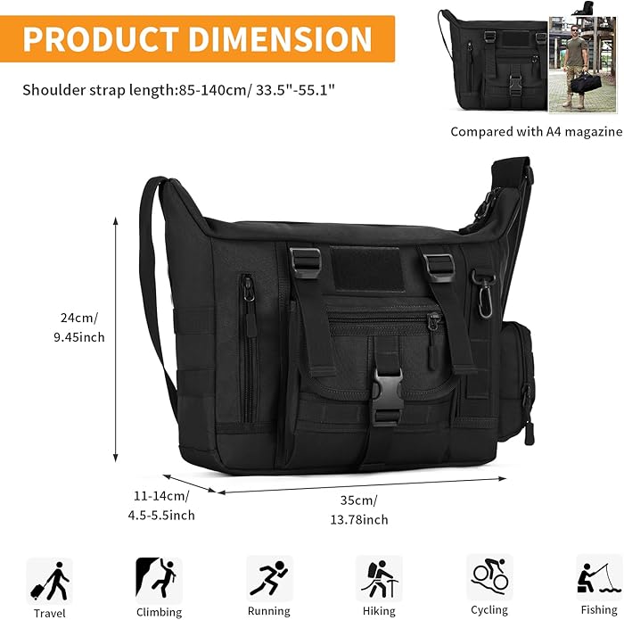 HUNTVP Messenger Bag Tactical Messenger Bag Men Canvas Shoulder Crossbody Military Laptop Bag for Work Outdoor Camping Hiking